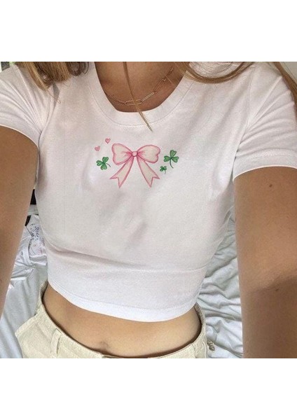 Coquette Lucky Bebek Tişörtü Kırpılmış Üst - Y2K Kırpılmış Üst, Estetik Bebek Tişörtü Kırpılmış Üst, Kırpılmış Üst Tişört, Coquette Kırpılmış Üst, Bebek Tişörtü, Estetik Kırpılmış Üst