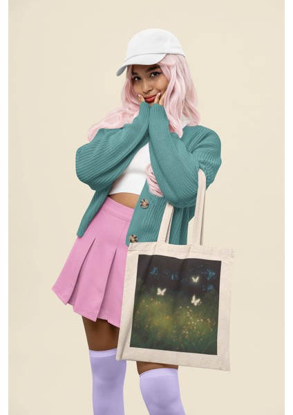 Parlayan Kelebekler Tote Çantası - Sevimli Tote Çanta Koleksiyonu, Estetik Kitap Çantası, Sevimli Kitap Çantaları modelleri