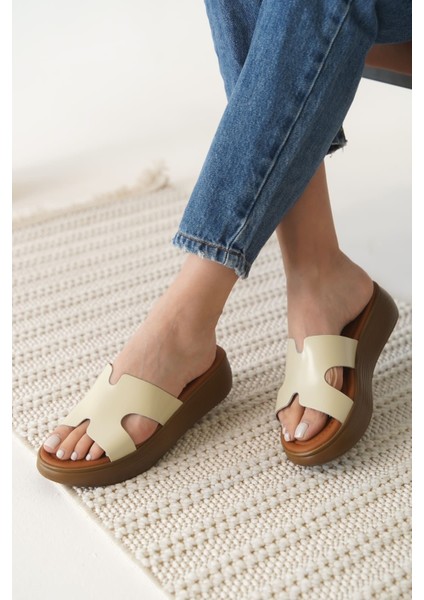 Borlina Bej Hakiki Deri Terlik