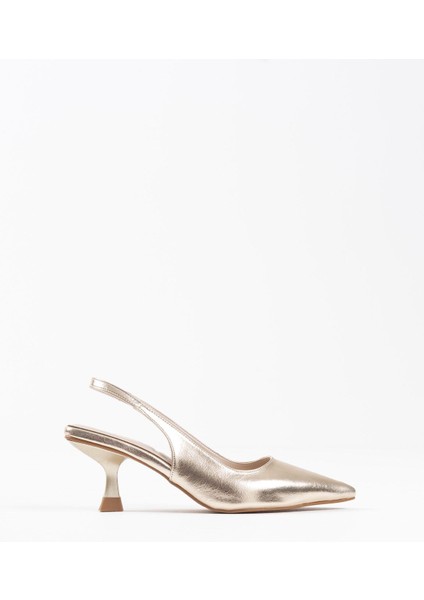 Angelica Kadın Altın Kırışık Rugan Topuklu Ayakkabı