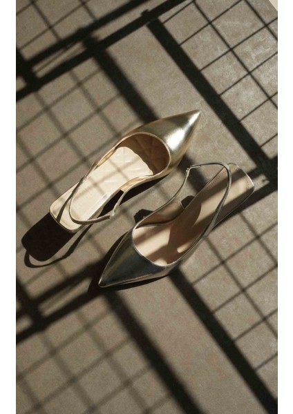 Angelica Kadın Altın Kırışık Rugan Topuklu Ayakkabı