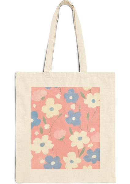 Pembe ve Mavi Çiçekli Tote Çanta - Estetik Tote Çantalar, Şirin Tote Çantalar, En Iyi Kitap Çantaları, Alışveriş Çantaları, Tote Çantalar fiyatları