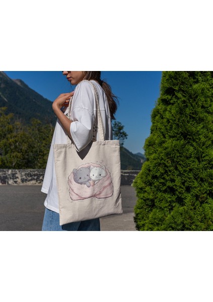 Sevimli Kediler Tote Çanta - Sevimli Tote Çanta Koleksiyonu, Estetik Tote Çantalar, Kawaii Tote Çantalar, Sevimli Kitap Çantaları