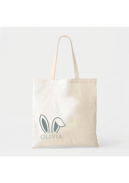 Paskalya Tavşanı Tote: Çocuklar Için Yeniden Kullanılabilir Kanvas Çanta (Özel Isim)