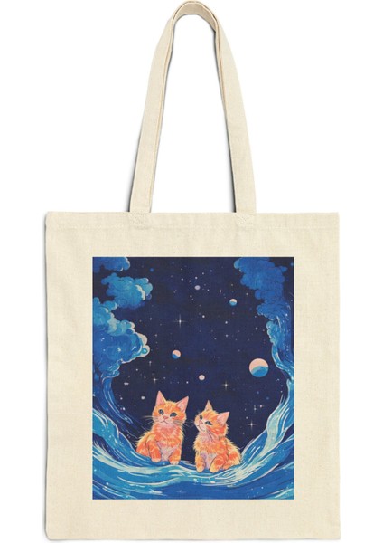 Blue Galaxy Kitties Tote Çanta - 2024 Sevimli Tote Çanta Koleksiyonu, Sevimli Kitap Çantası, Estetik Tote Çantalar, Kawaii Tote Çantalar fiyatları