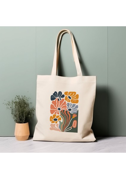 %100 Pamuklu Tote Çanta, Matisse'den Ilham Alan Çiçekler. Çevre Dostu, Estetik Alışveriş Çantası, Ömür Boyu Kullanabileceğiniz Çanta.