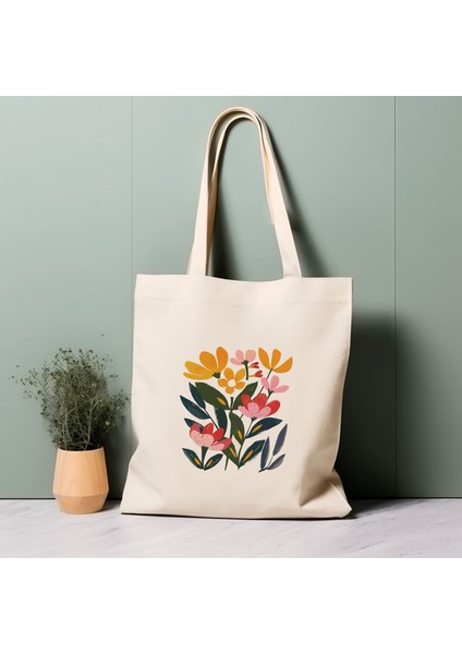 %100 Pamuklu Tote Çanta, Matisse'den Ilham Alan Çiçekler. Çevre Dostu, Estetik Alışveriş Çantası, Ömür Boyu Kullanabileceğiniz Çanta.