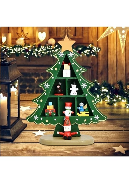 Mini Ahşap Yılbaşı Ağacı Dekoru – 18,5 cm Noel Temalı Masa Üstü Süs Figürlü (Yeşil) fiyatları