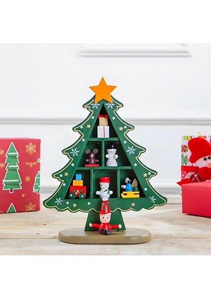 Mini Ahşap Yılbaşı Ağacı Dekoru – 18,5 cm Noel Temalı Masa Üstü Süs Figürlü (Yeşil) modelleri