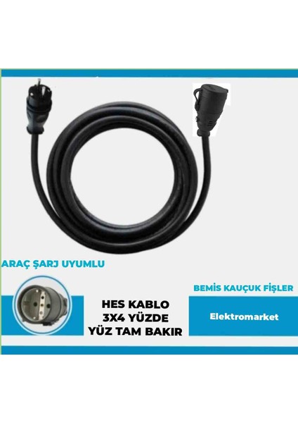 Kauçuk Fişli Araç Şarjı Uyumlu 10-50 Metre Arası (3x4 Ttr Hes Kablolu Tam Bakır) Uzatma Seyyar
