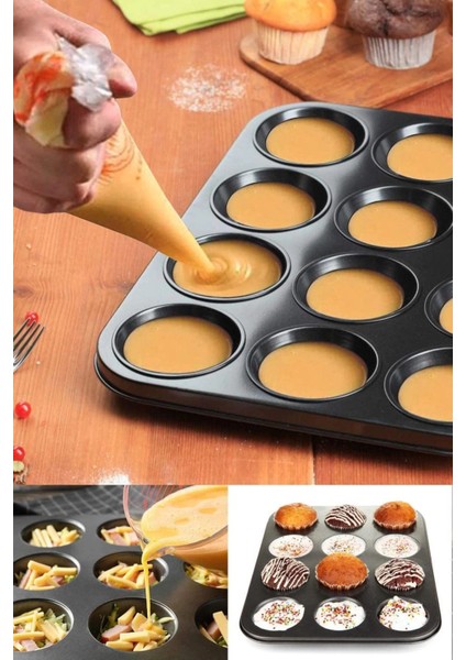 Yanmaz Yapışmaz Muffin Kalıbı 12LI Fırın Mini Kek Browni Kekstra Kalıbı Cupcake Kapsülü