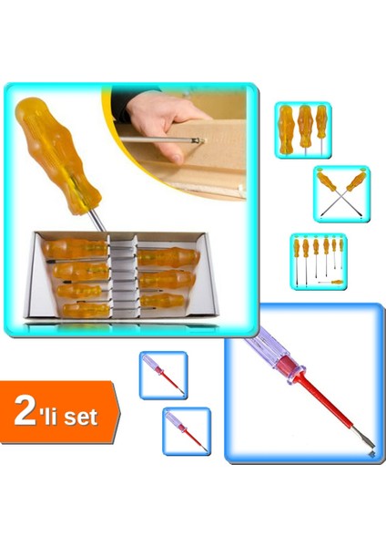 Mıknatıs Uçlu Tornavida Seti (7li) + Pratik Kontrol Kalemi - 2li Set Pratık