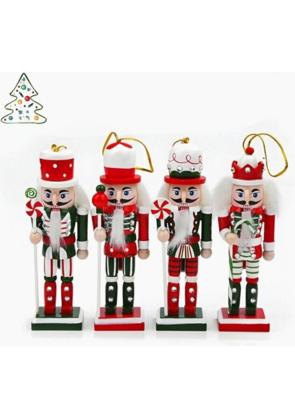 Kırmızı Yeşil 4’lü Fındıkkıran Asker Figür Seti – 13 cm Ahşap Yılbaşı Süsü Dekor fiyatları