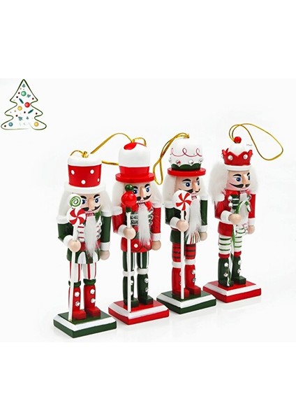 Kırmızı Yeşil 4’lü Fındıkkıran Asker Figür Seti – 13 cm Ahşap Yılbaşı Süsü Dekor modelleri
