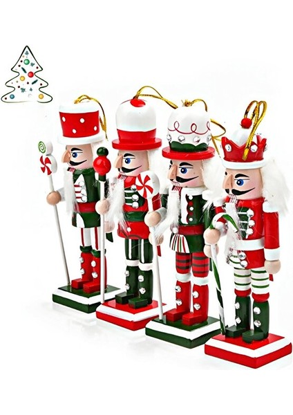 Kırmızı Yeşil 4’lü Fındıkkıran Asker Figür Seti – 13 cm Ahşap Yılbaşı Süsü Dekor fırsatları