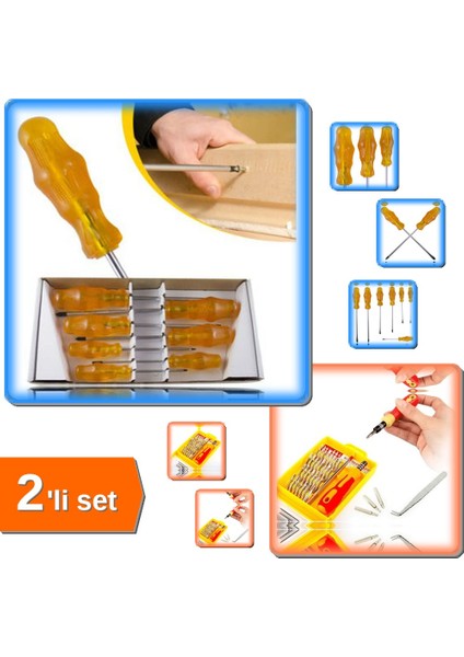 Mıknatıs Uçlu Tornavida Seti (7li) + 32 Parça Tamir Takımı - 2li Set 0L39K8