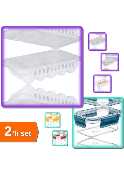 15 Bölmeli Yumurta Saklama Kabı + 3 Adet Vakumlu Akrilik Erzak Kabı 375 ml - 2li Set J6U2B3