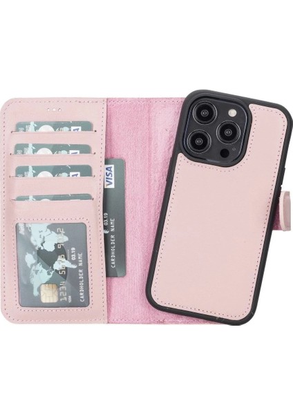 Apple iPhone 14 Pro Uyumlu Deri Cüzdanlı Kılıf Mwwn Nu2 Pembe indirimleri