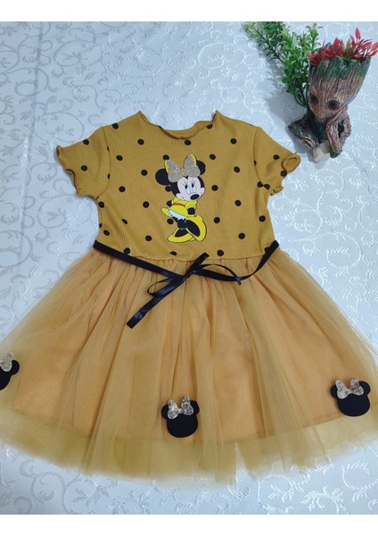 2-3-4 Yaş Puantiyeli Mickey Baskılı Kurdela Kuşaklı Astarlı Kız Bebek Tütü Elbisesi modelleri