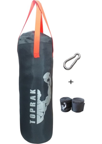 Boks Torbası Eldiven, Karabina ve Bandaj Hediyeli Içi Dolu 50X20 cm Füme