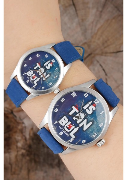 Istanbul Tasarım Lacivert Deri Kordonlu Sevgili Saatleri