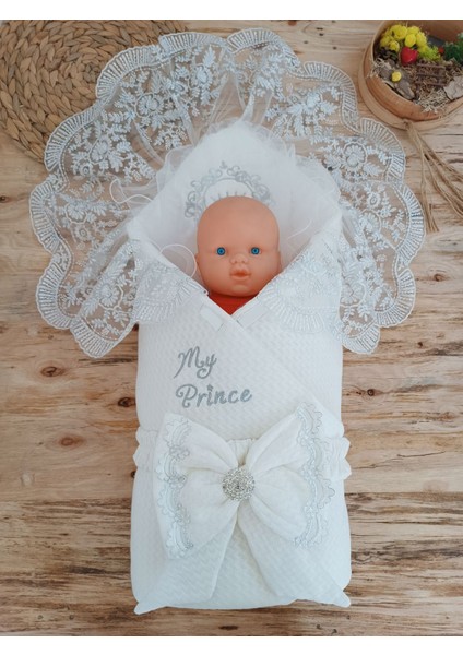 Yenidoğan Pamuk Taç Benim Prensim Nakışlı Trilüks Kundak Bebek Battaniyesi fiyatları