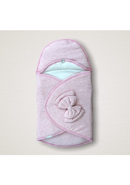 Yenidoğan Düğme Detaylı Çizgi Efektli Çift Fiyonk Klasik Kundak Bebek Battaniyesi