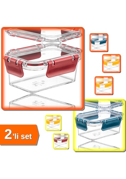 3 Adet Akrilik Saklama Kabı Vakumlu 375 ml + 3 Adet Akrilik Saklama Kabı Vakumlu 900 ml - 2li Set Z2S2Q2