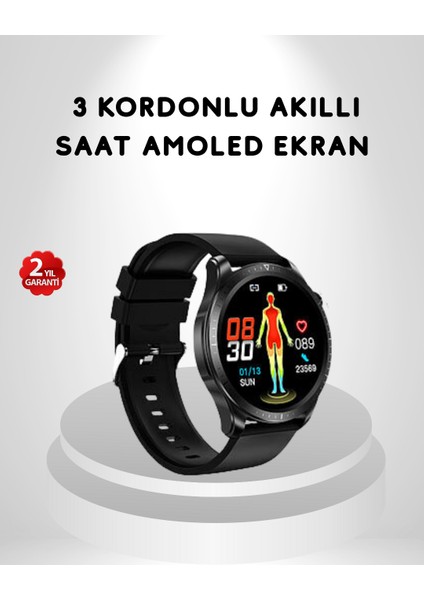 Xmpdby Amoled Ekranlı Akıllı Saat – 3 Kordon Seçenekli, Suya Dalı, Kalp Atış ve Uyku Takip Özellikli