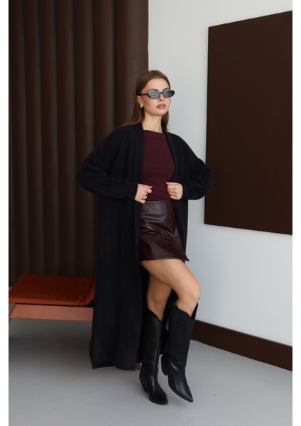 Kadın Siyah Sakallı Şal Yaka Uzun Hırka fırsatları