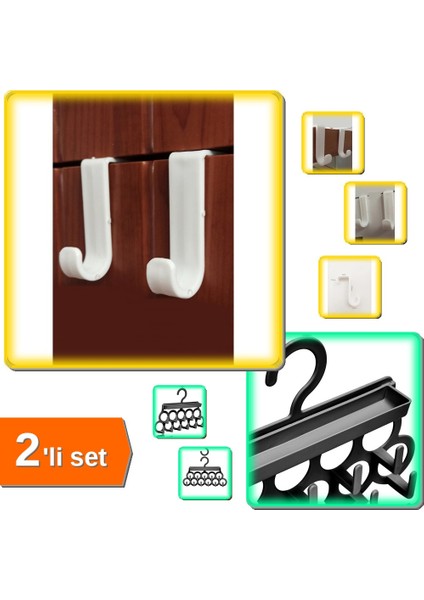 7 Adet Çekmece Dolap Kapağı Askısı + Siyah Kravat - Şal - Takı Askısı - 2li Set P0L9W5