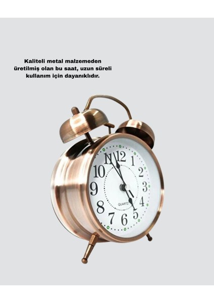Nostaljik Büyük Boy Metal Masa Saati Bronz Kaplama ve Yüksek Sesli Alarm - T347G990-Z55347 fırsatları