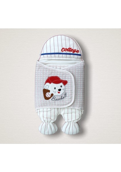 Yenidoğan Beyzbolcu Nakışlı Ayaklı Erkek Bebek Kundak