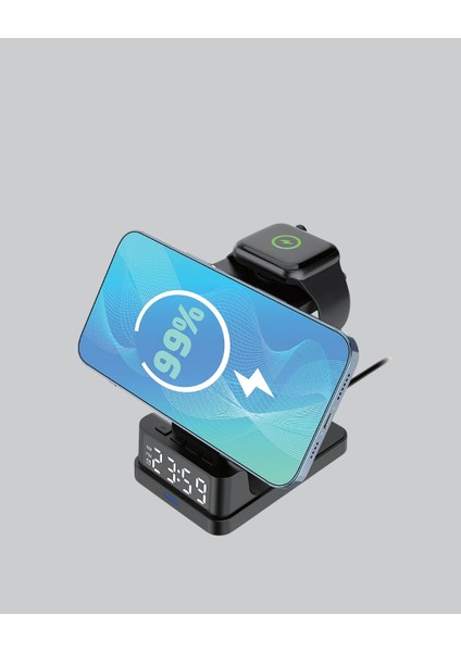 Kablosuz Şarj Cihazı ve Dijital Saat – 4’ü 1 Arada Hızlı Şarj Apple Uyumlu - M917R502-K73 fiyatları