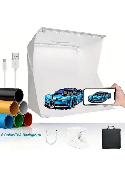 Katlanır Işıklı Fotoğraf Stüdyosu 40X40 cm 6 Renk Fonlu Ürün Çekimi Için Uygun Fotoğraf Çekim Kutusu fiyatları