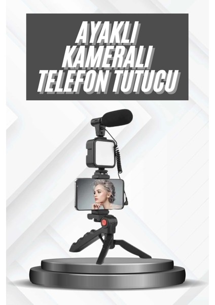 Telefon Tutucu Mikrofonlu Işıklı Youtuber Video Kayıt