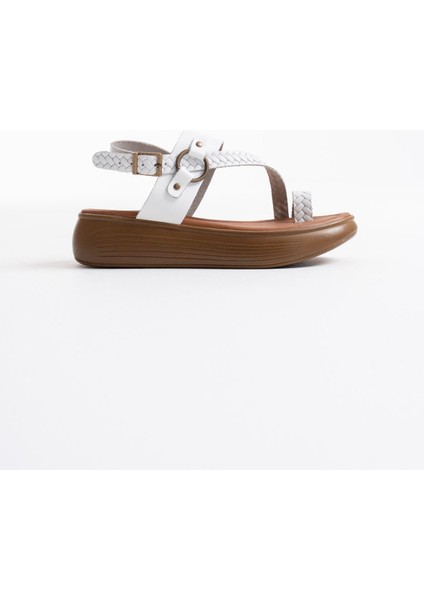 Likya Beyaz Hakiki Deri Sandalet