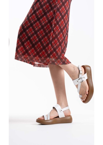 Likya Beyaz Hakiki Deri Sandalet