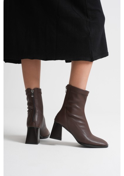 Arvena Acı Kahve Kalın Topuklu Streç Bot