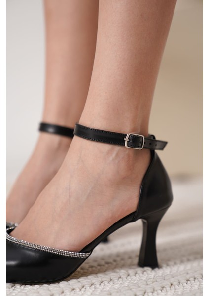 Darla Taşlı Kadın Siyah Topuklu Ayakkabı