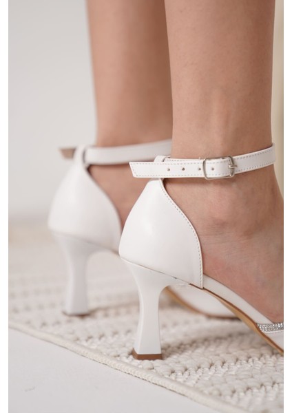 Darla Taşlı Kadın Beyaz Topuklu Ayakkabı