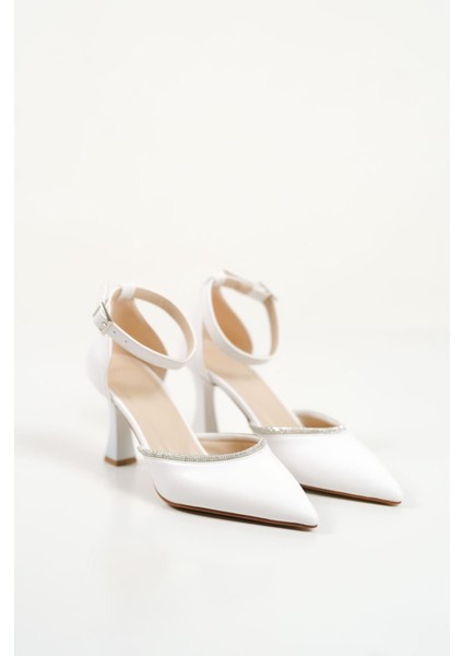Darla Taşlı Kadın Beyaz Topuklu Ayakkabı