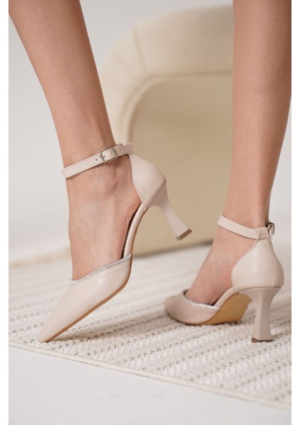 Darla Taşlı Kadın Bej Topuklu Ayakkabı