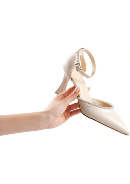 Darla Taşlı Kadın Bej Topuklu Ayakkabı