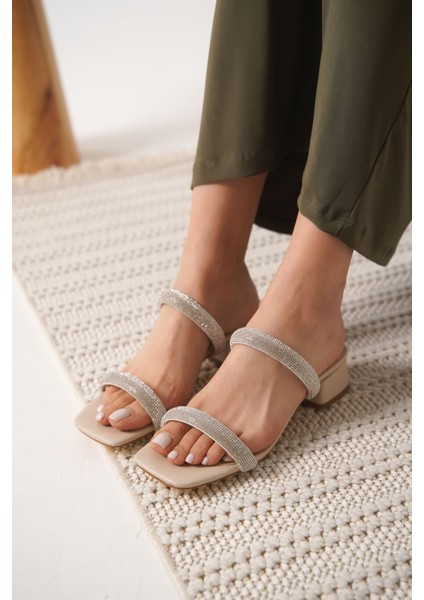 Stella Kalın Topuklu Bej Kadın Terlik