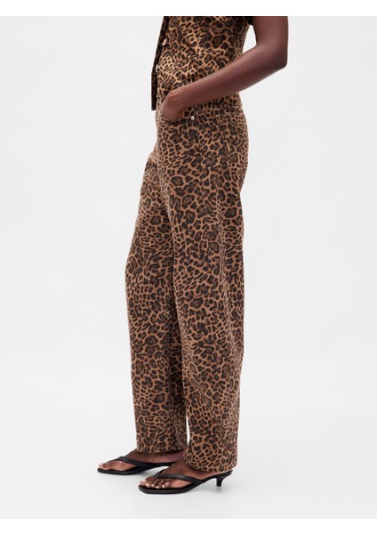 Kadın Kahverengi High Rise Barrel Jean Pantolon fırsatları