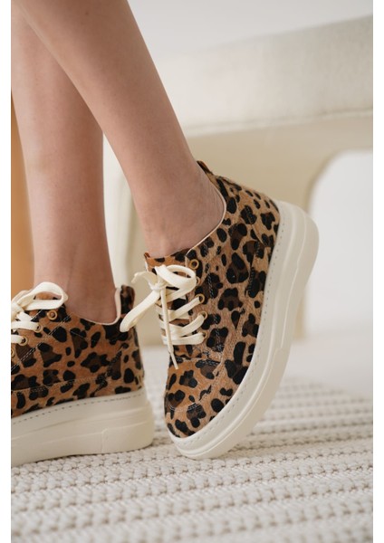 Lauren Kadın Gizli Topuk Beyaz Taban Leopar Spor Ayakkabı indirimleri