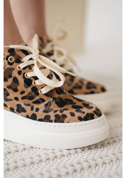 Lauren Kadın Gizli Topuk Beyaz Taban Leopar Spor Ayakkabı