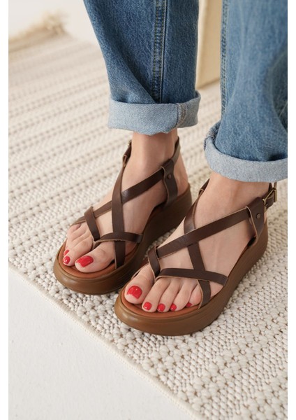 Linya Acı Kahve Hakiki Deri Sandalet