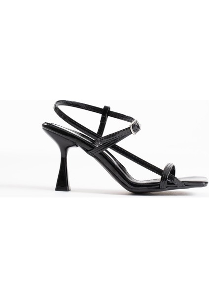 Rossie Kadın Siyah Rugan Topuklu Sandalet